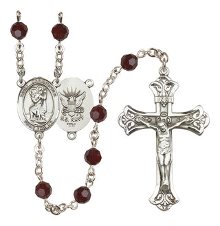Sterling Silver 6mm Saint Christopher / Navy Rosary