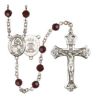Sterling Silver 6mm Austrian Crystal Saint Joan of Arc / Air Force Rosary in Garnet