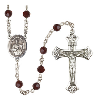Sterling Silver 6mm Austrian Crystal San Judas Rosary in Garnet