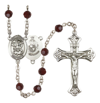 Sterling Silver 6mm Austrian Crystal Saint Michael / Marines Rosary in Garnet