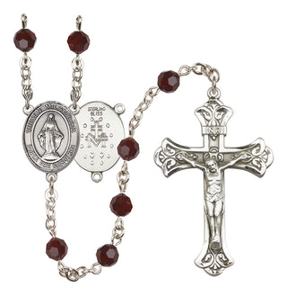 Sterling Silver 6mm Austrian Crystal Virgen Milagrosa Rosary in Garnet