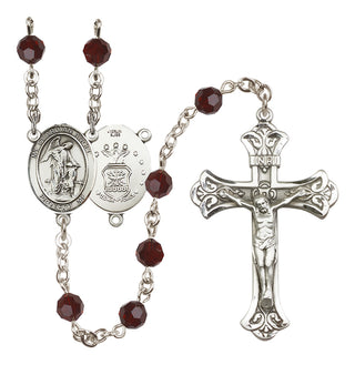 Sterling Silver 6mm Austrian Crystal Guardian Angel / Air Force Rosary in Garnet