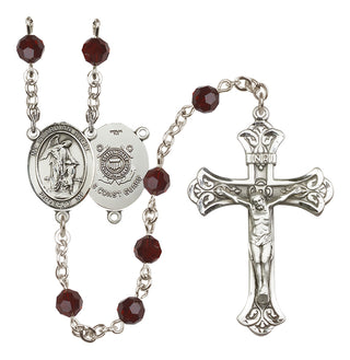 Sterling Silver 6mm Austrian Crystal Guardian Angel/Coast Guard Rosary in Garnet