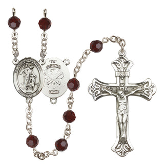 Sterling Silver 6mm Austrian Crystal Guardian Angel / Nat'l Guard Rosary in Garnet
