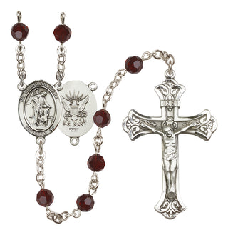 Sterling Silver 6mm Austrian Crystal Guardian Angel / Navy Rosary in Garnet