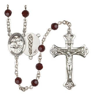 Sterling Silver 6mm Austrian Crystal Saints Cosmas & Damian / Doctors Rosary in Garnet