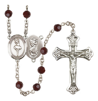 Sterling Silver 6mm Austrian Crystal Saint Christopher/Dance Rosary in Garnet