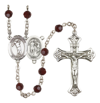 Sterling Silver 6mm Austrian Crystal Saint Sebastian/Golf Rosary in Garnet