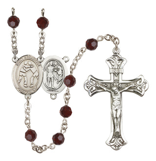 Sterling Silver 6mm Austrian Crystal Saint Sebastian/Wrestling Rosary in Garnet