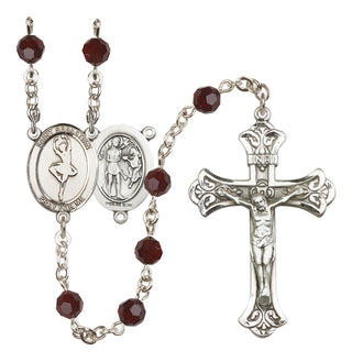Sterling Silver 6mm Austrian Crystal Saint Sebastian/Dance Rosary in Garnet