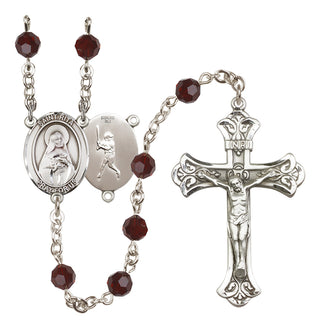 Sterling Silver 6mm Austrian Crystal Saint Rita / Baseball Rosary in Garnet