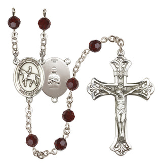 Sterling Silver 6mm Austrian Crystal Saint Kateri/Equestrian Rosary in Garnet