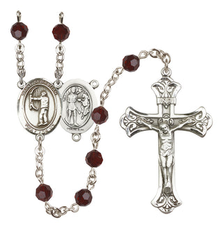 Sterling Silver 6mm Austrian Crystal Saint Sebastian / Archery Rosary in Garnet