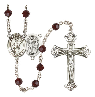 Sterling Silver 6mm Austrian Crystal Saint Sebastian / Rodeo Rosary in Garnet
