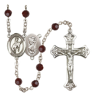Sterling Silver 6mm Austrian Crystal Saint Christopher / Rodeo Rosary in Garnet
