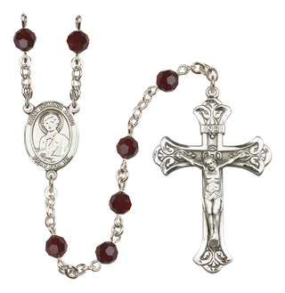 Sterling Silver 6mm Austrian Crystal Saint Dominic Savio Rosary in Garnet