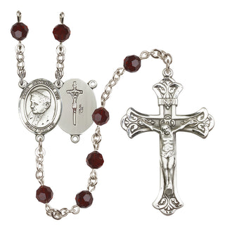 Sterling Silver 6mm Austrian Crystal Pope Emeritace Benedict XVI Rosary in Garnet