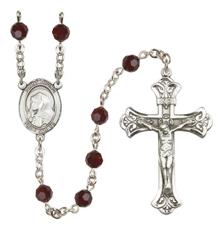 Sterling Silver 6mm Austrian Crystal Saint Bruno Rosary in Garnet