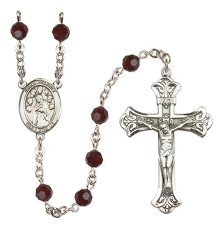 Sterling Silver 6mm Austrian Crystal Saint Felicity Rosary in Garnet