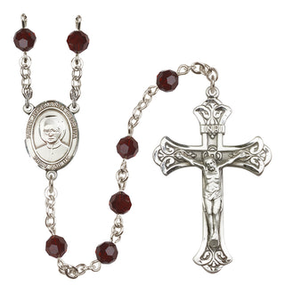 Sterling Silver 6mm Austrian Crystal Saint Josemaria Escriva Rosary in Garnet