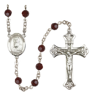 Sterling Silver 6mm Austrian Crystal Saint Daniel Comboni Rosary in Garnet