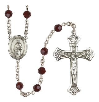 Sterling Silver 6mm Austrian Crystal Saint Eligius Rosary in Garnet