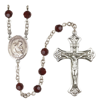 Sterling Silver 6mm Austrian Crystal Blessed Herman the Cripple Rosary in Garnet