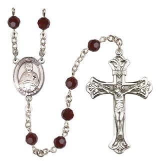 Sterling Silver 6mm Austrian Crystal Saint Gerald Rosary in Garnet