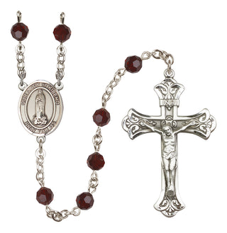 Sterling Silver 6mm Austrian Crystal Our Lady of Kibeho Rosary in Garnet