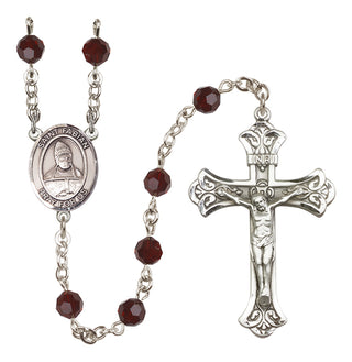 Sterling Silver 6mm Austrian Crystal Saint Fabian Rosary in Garnet