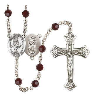 Sterling Silver 6mm Austrian Crystal Saint Christopher/Tennis Rosary in Garnet