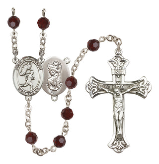 Sterling Silver 6mm Austrian Crystal Saint Christopher/Track&Field-Men Rosary in Garnet