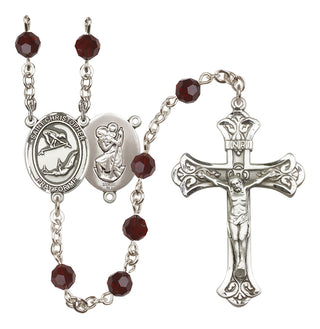 Sterling Silver 6mm Austrian Crystal Saint Christopher/Gymnastics Rosary in Garnet