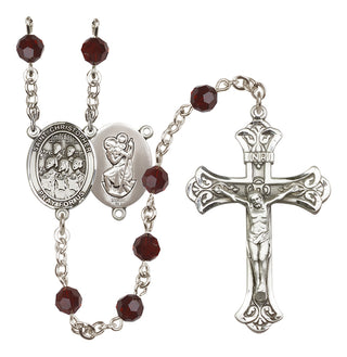 Sterling Silver 6mm Austrian Crystal Saint Christopher / Choir Rosary in Garnet