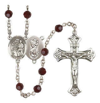Sterling Silver 6mm Austrian Crystal Saint Christopher / Karate Rosary in Garnet