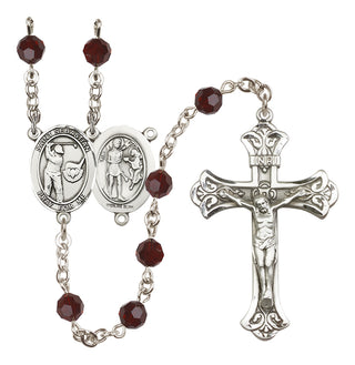 Sterling Silver 6mm Austrian Crystal Saint Sebastian / Golf Rosary in Garnet