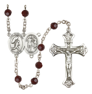 Sterling Silver 6mm Austrian Crystal Saint Sebastian /Track&Field-Men Rosary in Garnet