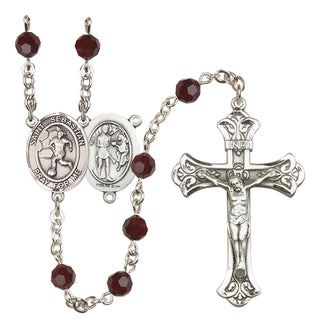 Sterling Silver 6mm Austrian Crystal Saint Sebastian/Soccer-Women Rosary in Garnet