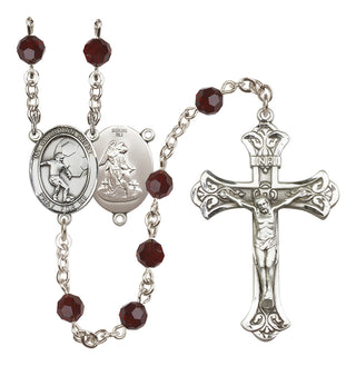 Sterling Silver 6mm Austrian Crystal Guardian Angel/Soccer Rosary in Garnet