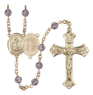 14 Karat Gold-Filled 6mm Austrian Crystal Saint Benedict Rosary in Light Amethyst