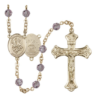 14 Karat Gold-Filled 6mm Austrian Crystal Saint George / Air Force Rosary in Light Amethyst