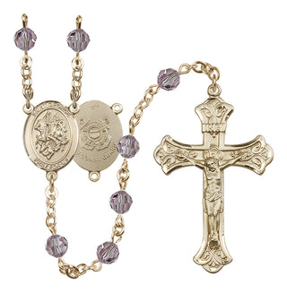 14 Karat Gold-Filled 6mm Austrian Crystal Saint George / Coast Guard Rosary in Light Amethyst