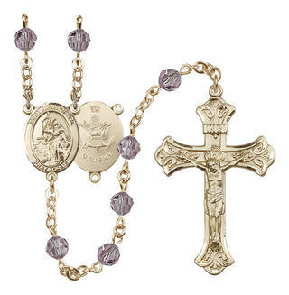 14 Karat Gold-Filled 6mm Austrian Crystal Saint Joan of Arc / Army Rosary in Light Amethyst