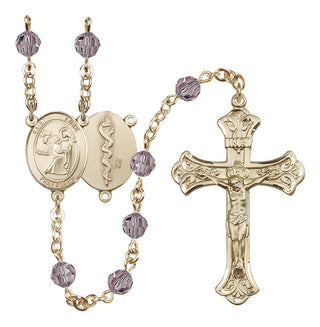 14 Karat Gold-Filled 6mm Austrian Crystal Saint Luke the Apostle / Doctor Rosary in Light Amethyst