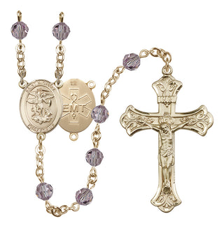 14 Karat Gold-Filled 6mm Austrian Crystal Saint Michael / EMT Rosary in Light Amethyst