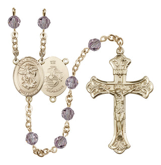 14 Karat Gold-Filled 6mm Austrian Crystal Saint Michael / Marines Rosary in Light Amethyst