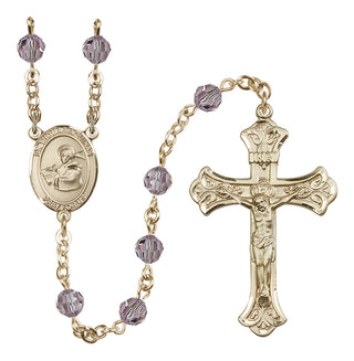 14 Karat Gold-Filled 6mm Austrian Crystal Saint Thomas Aquinas Rosary in Light Amethyst
