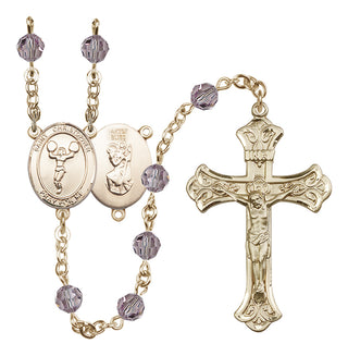 14 Karat Gold-Filled 6mm Austrian Crystal Saint Christopher/Cheerleading Rosary in Light Amethyst