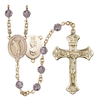 14 Karat Gold-Filled 6mm Austrian Crystal Saint Christopher/Golf Rosary in Light Amethyst