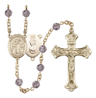 14 Karat Gold-Filled 6mm Austrian Crystal Saint Christopher/Wrestling Rosary in Light Amethyst